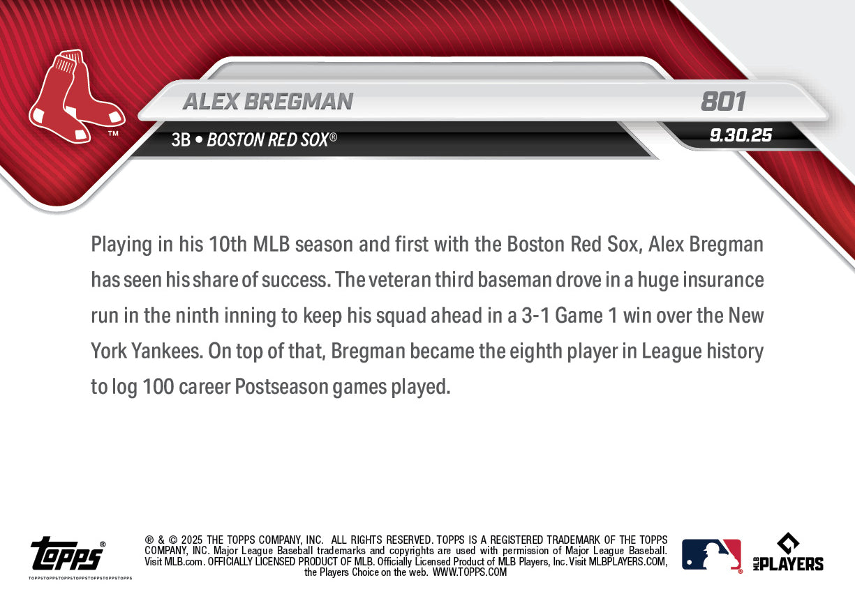 Alex Bregman - 2025 MLB Topps NOW - Card 801 - PR: 636 - Image 2