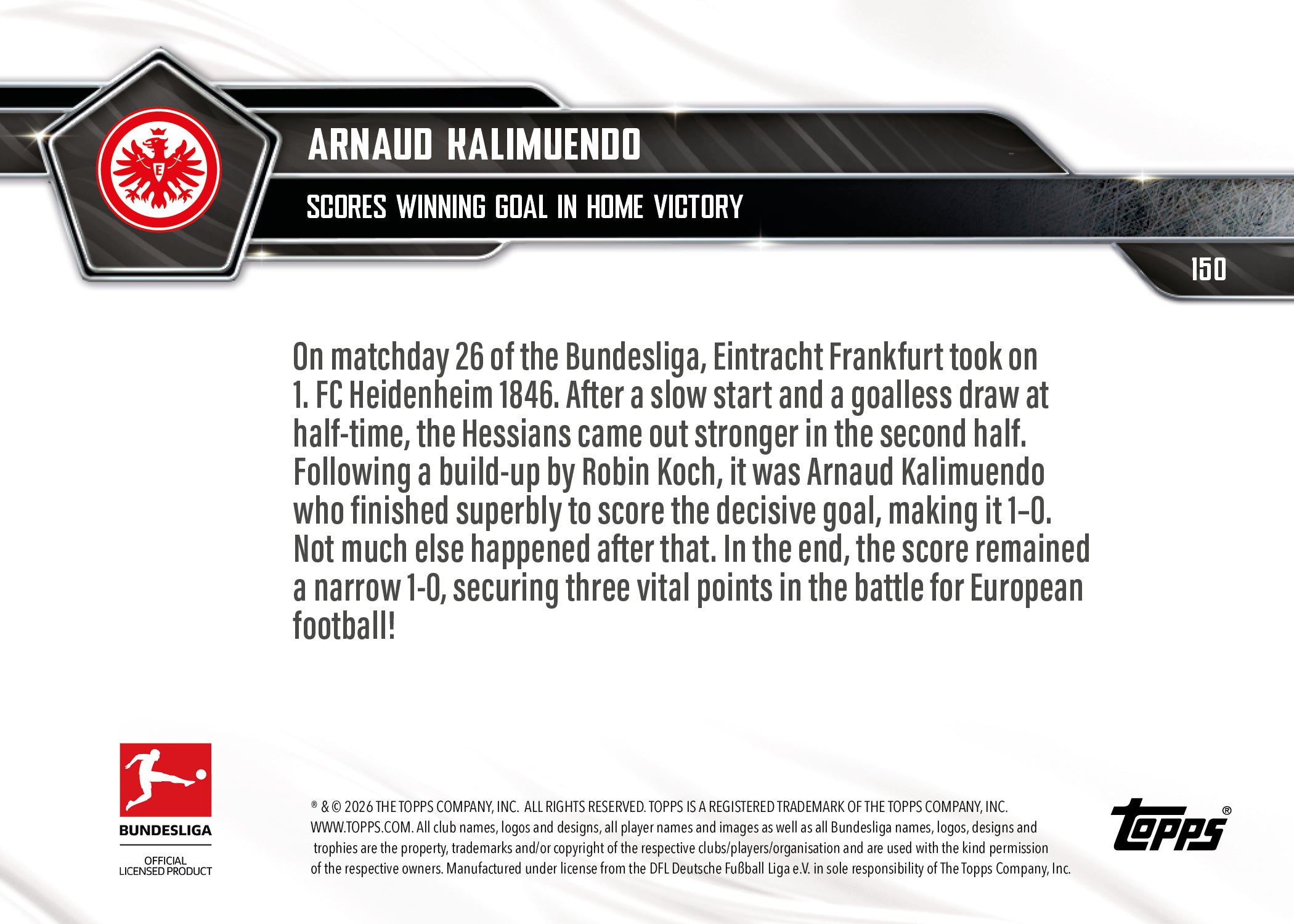 Arnaud Kalimuendo - 2025-26 Bundesliga Topps NOW - Card 150 - PR:124 - Image 7