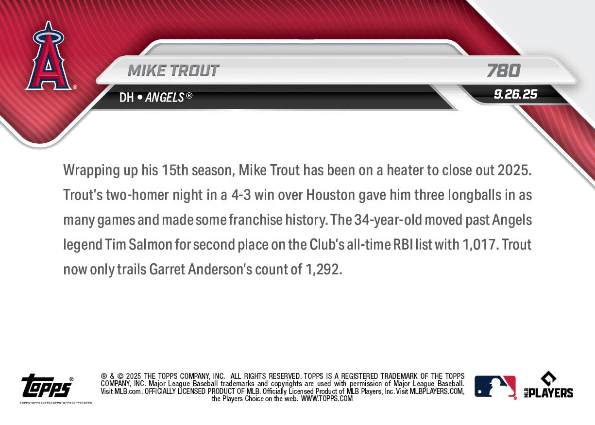 Mike Trout - 2025 MLB Topps NOW - Card 780 - PR: 916 - Image 2