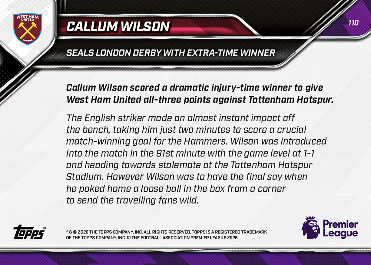 Callum Wilson - 2025-26 Premier League Topps NOW - Card 110 - PR: 192 - Image 7