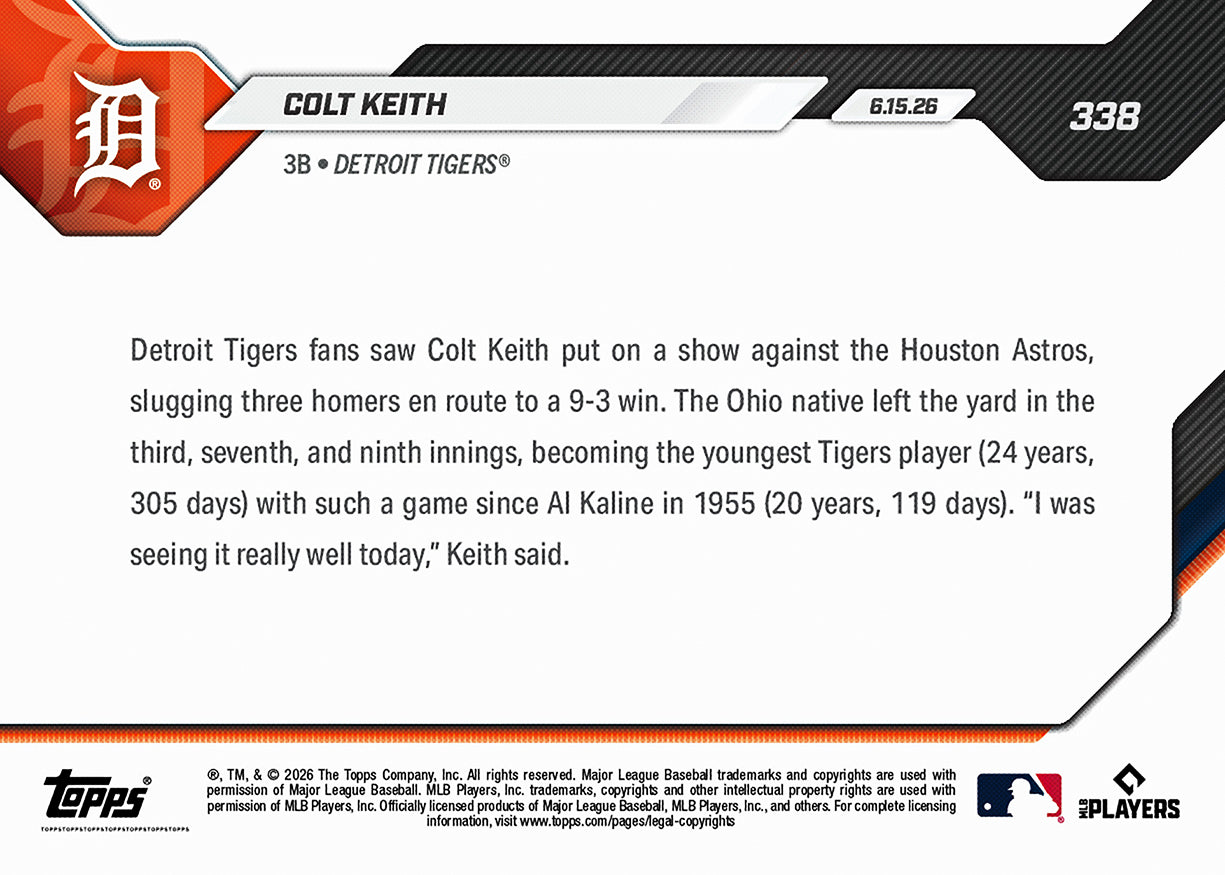Colt Keith - 2026 MLB Topps NOW - Card 338 - PR: 1157 - Image 2