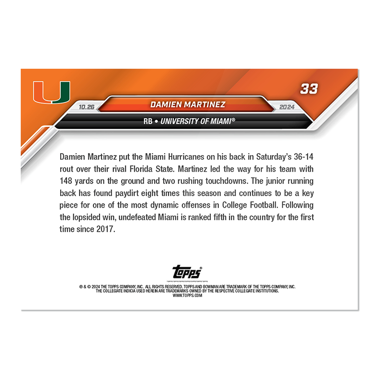 Alternative view of Damien Martinez - 2024 Bowman U NOW Football Card 33 - PR: 402