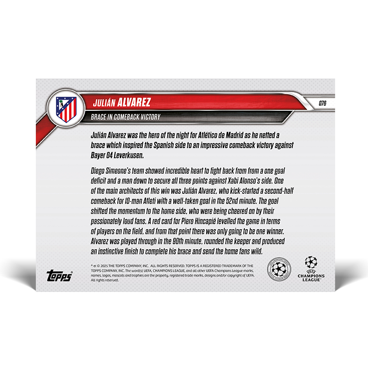 Julián Alvarez - Brace secures impressive comeback victory - 24/25 UCL Topps NOW Card 76 - PR: 402 - Image 5