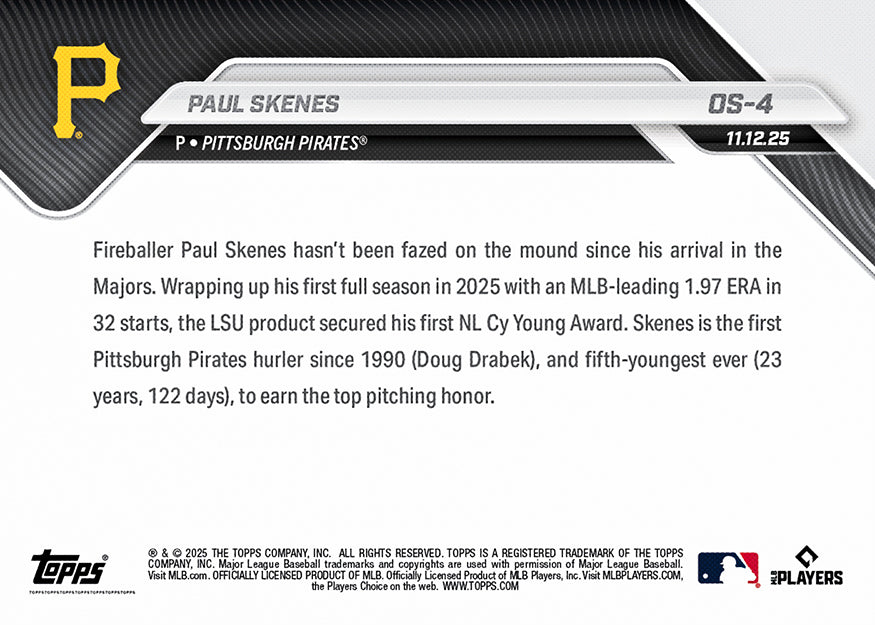 Paul Skenes - 2025 MLB Topps NOW - Card OS-4 - PR: 20,071 - Image 3
