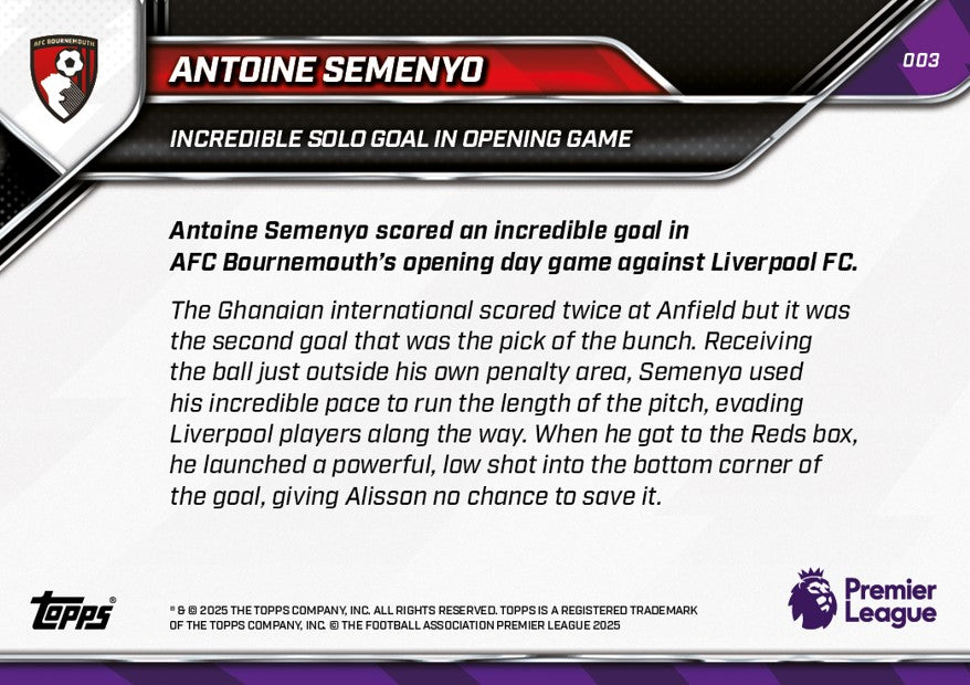Antoine Semenyo - 2025-26 Premier League Topps NOW - Card 3 - PR: 341 - Image 7