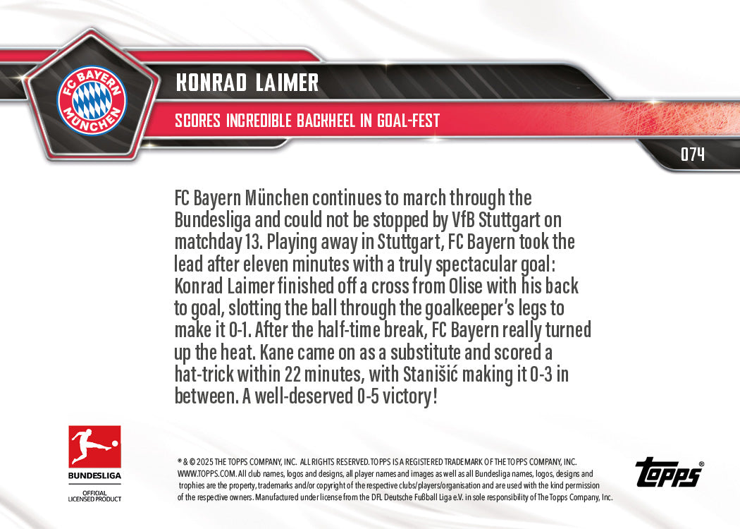 Konrad Laimer - 2025-26 Bundesliga Topps NOW - Card 74 - PR: 299 - Image 7
