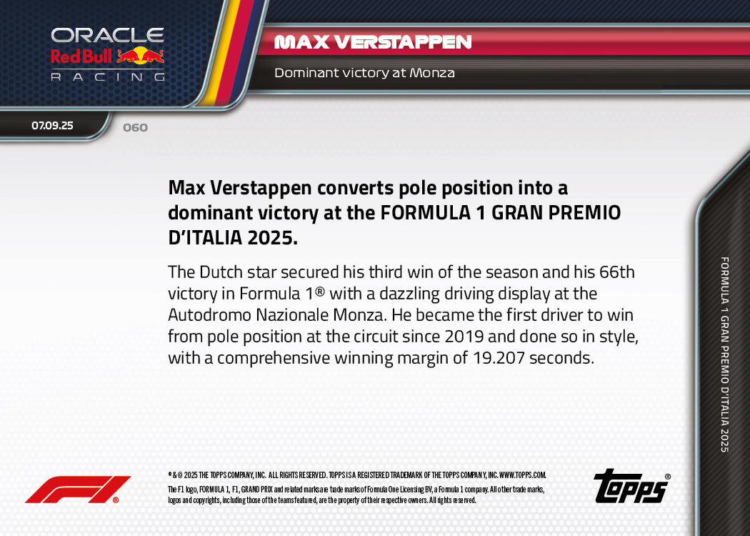 Max Verstappen - 2025 Formula 1 Topps NOW - Card 60 - PR: 3387 - Image 7