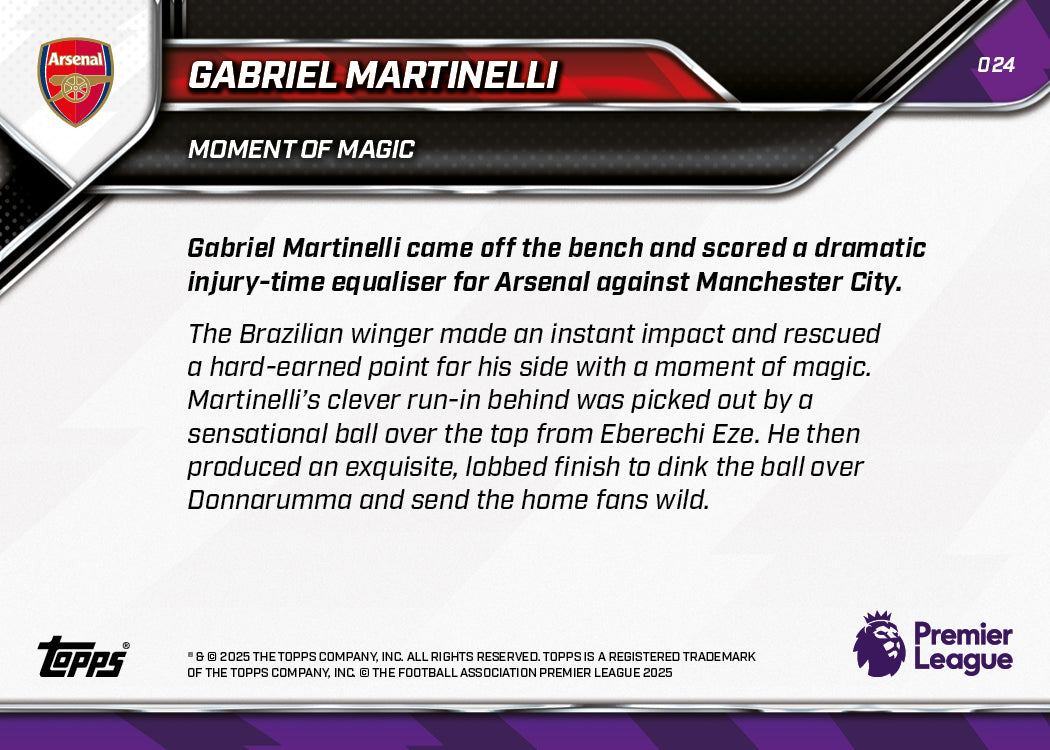 Gabriel Martinelli - 2025-26 Premier League Topps NOW - Card 24 - PR: 534 - Image 7