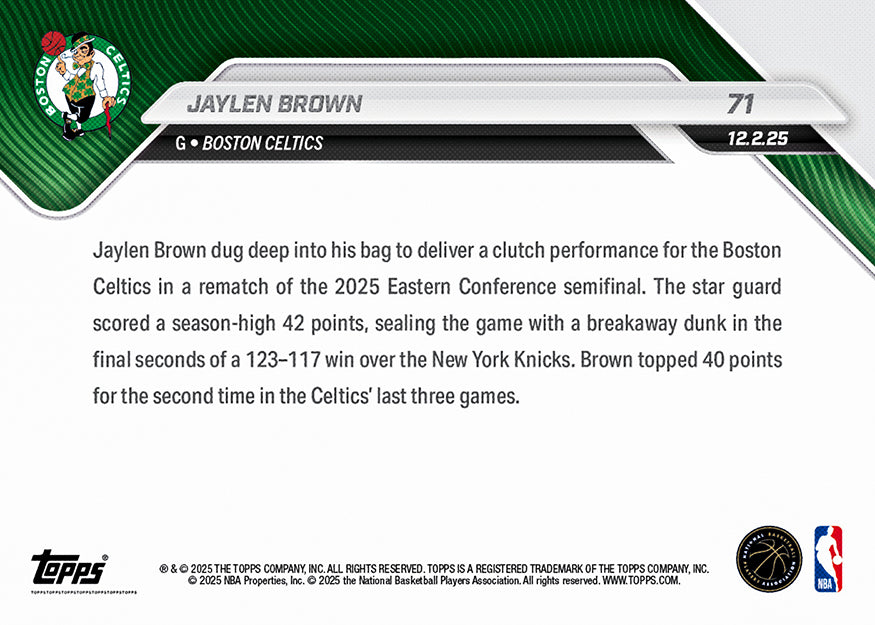 Jaylen Brown - 2025-26 NBA Topps NOW - Card 71 - PR: 716 - Image 2