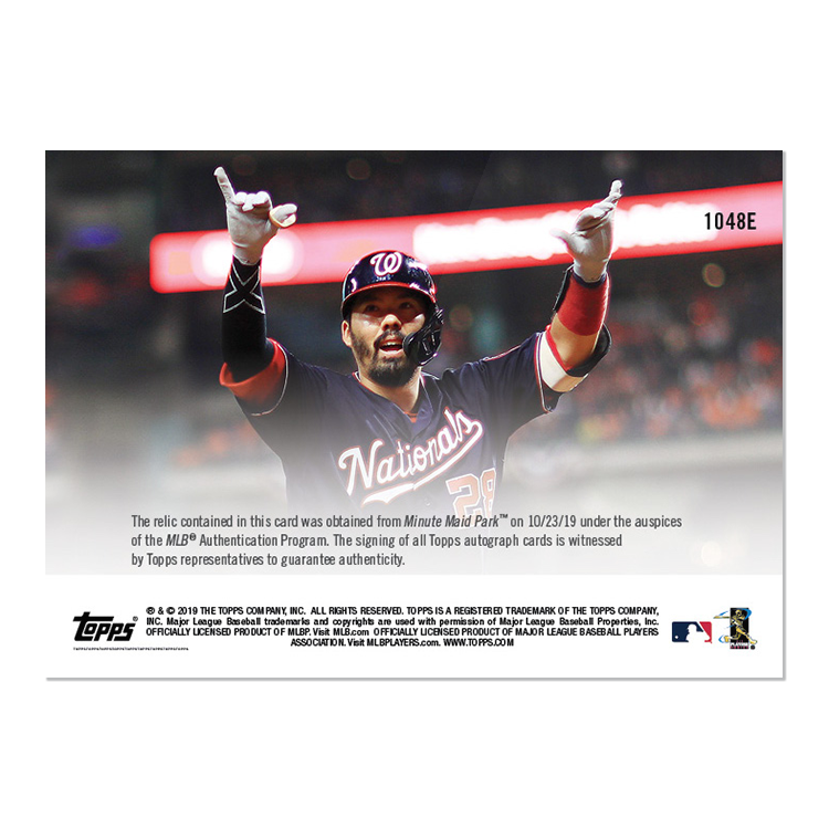 On-Card Auto Relic # to 1 - Kurt Suzuki - MLB TOPPS NOW Card 1048E - Image 2