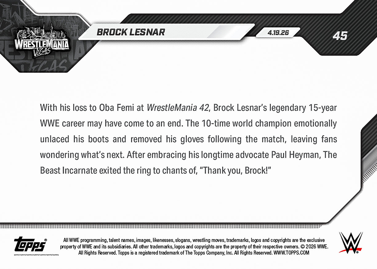 Brock Lesnar - 2026 WWE Topps NOW - Card 45 - PR: 4841 - Image 3