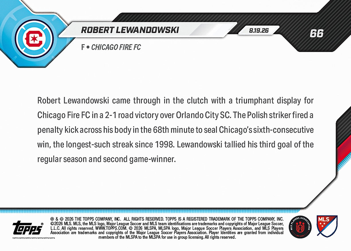 Robert Lewandowski - 2026 MLS Topps NOW - Card 66 - PR: 605 - Image 2