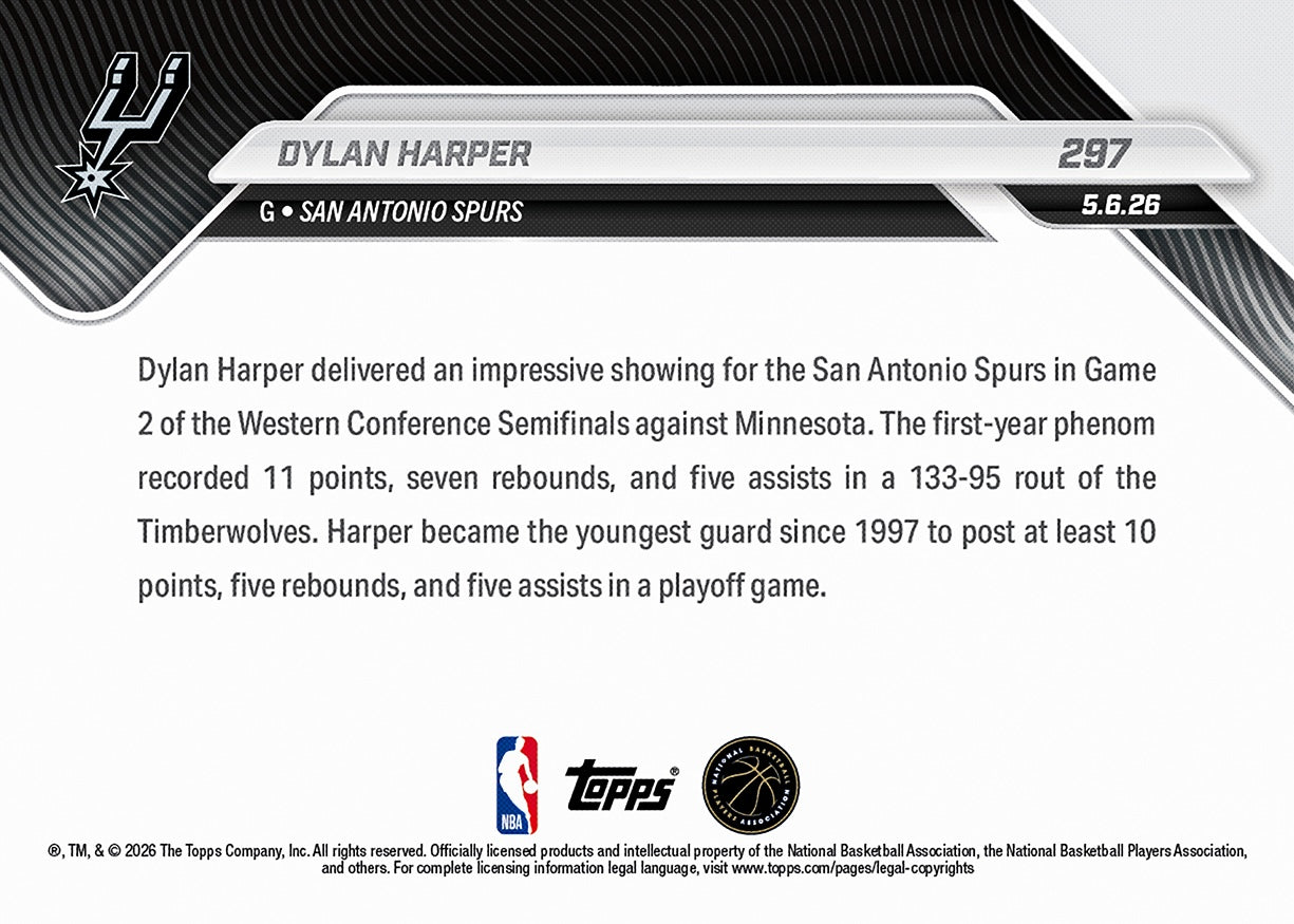 Dylan Harper - 2025-26 NBA Topps NOW - Card 297 - PR: 3394 - Image 2