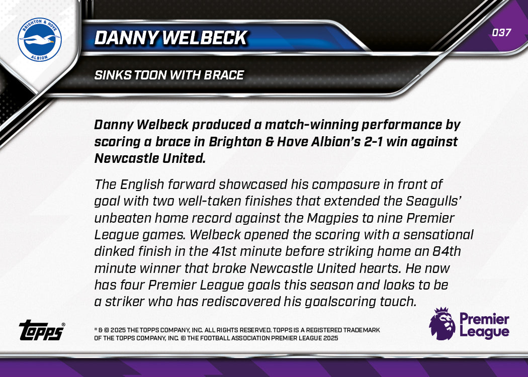 Danny Welbeck - 2025-26 Premier League Topps NOW - Card 37 - PR: 154 - Image 7