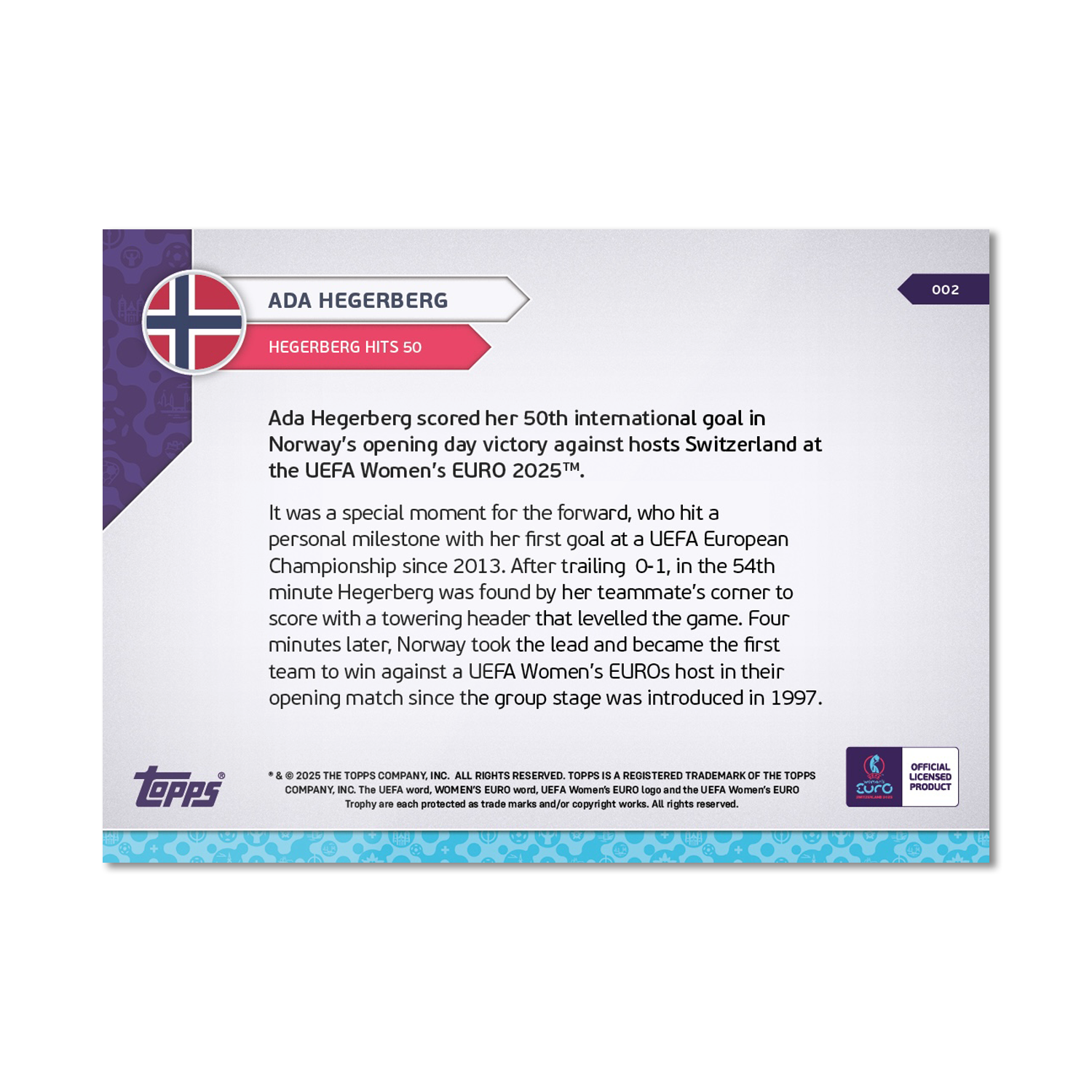 Ada Hegerberg - UEFA Women’s EURO 2025™ Topps NOW - Card 2 - PR: 248 - Image 7