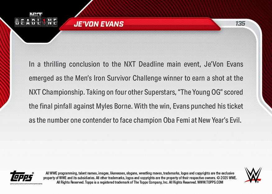 Je'Von Evans - 2025 WWE Topps NOW - Card 135 - PR: 441 - Image 2