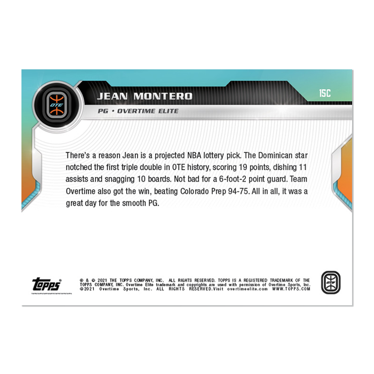On-Card Auto # to 5 - Jean Montero - 2021 Overtime Elite TOPPS NOW Card 15C - Image 2