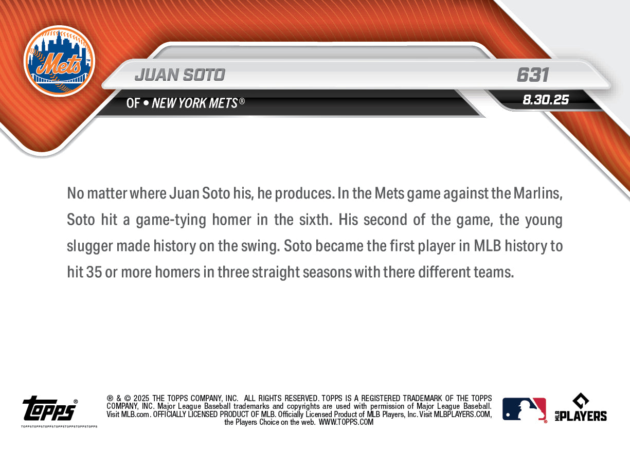 Juan Soto - 2025 MLB Topps NOW - Card 631 - PR: 694 - Image 2