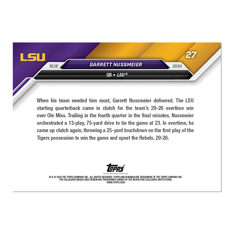 Alternative view of Garrett Nussmeier - 2024 Bowman U NOW Football Card 27 - PR: 585