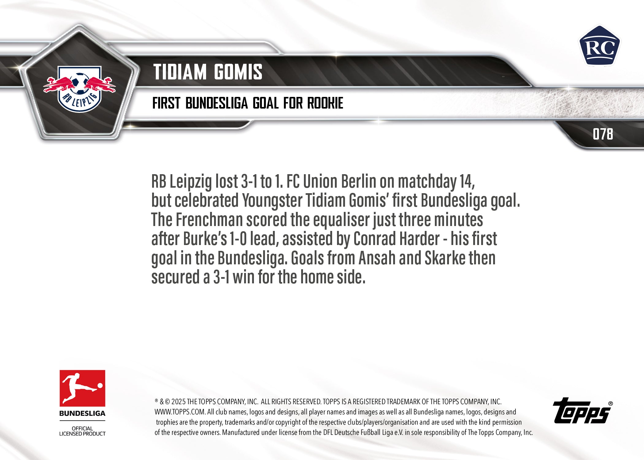 Tidiam Gomis - 2025-26 Bundesliga Topps NOW - Card 78 - PR: 586 - Image 7