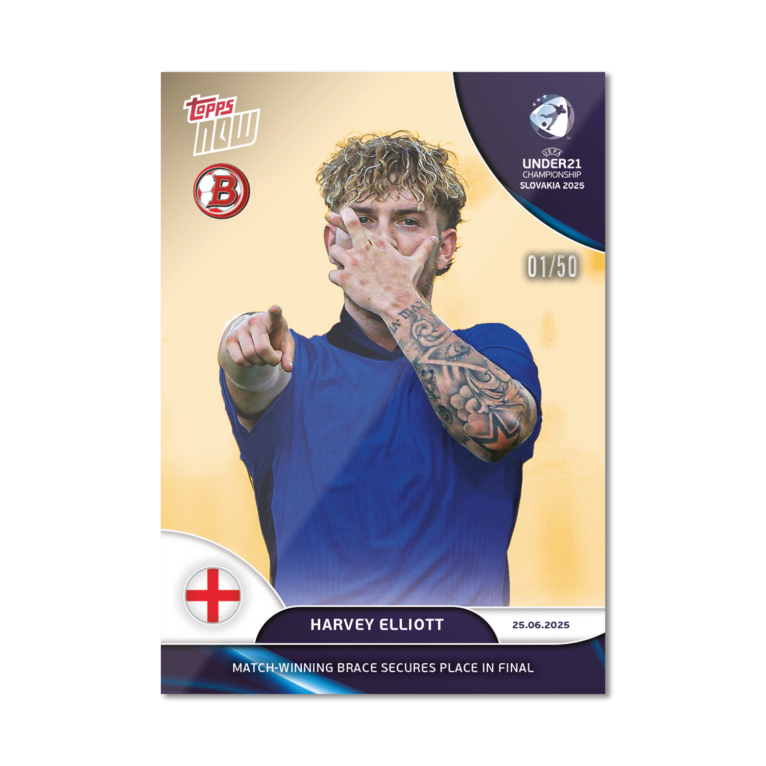 Harvey Elliott - 2025 UEFA Euro U-21 Topps NOW - Card 10 - PR: 186 - Image 6