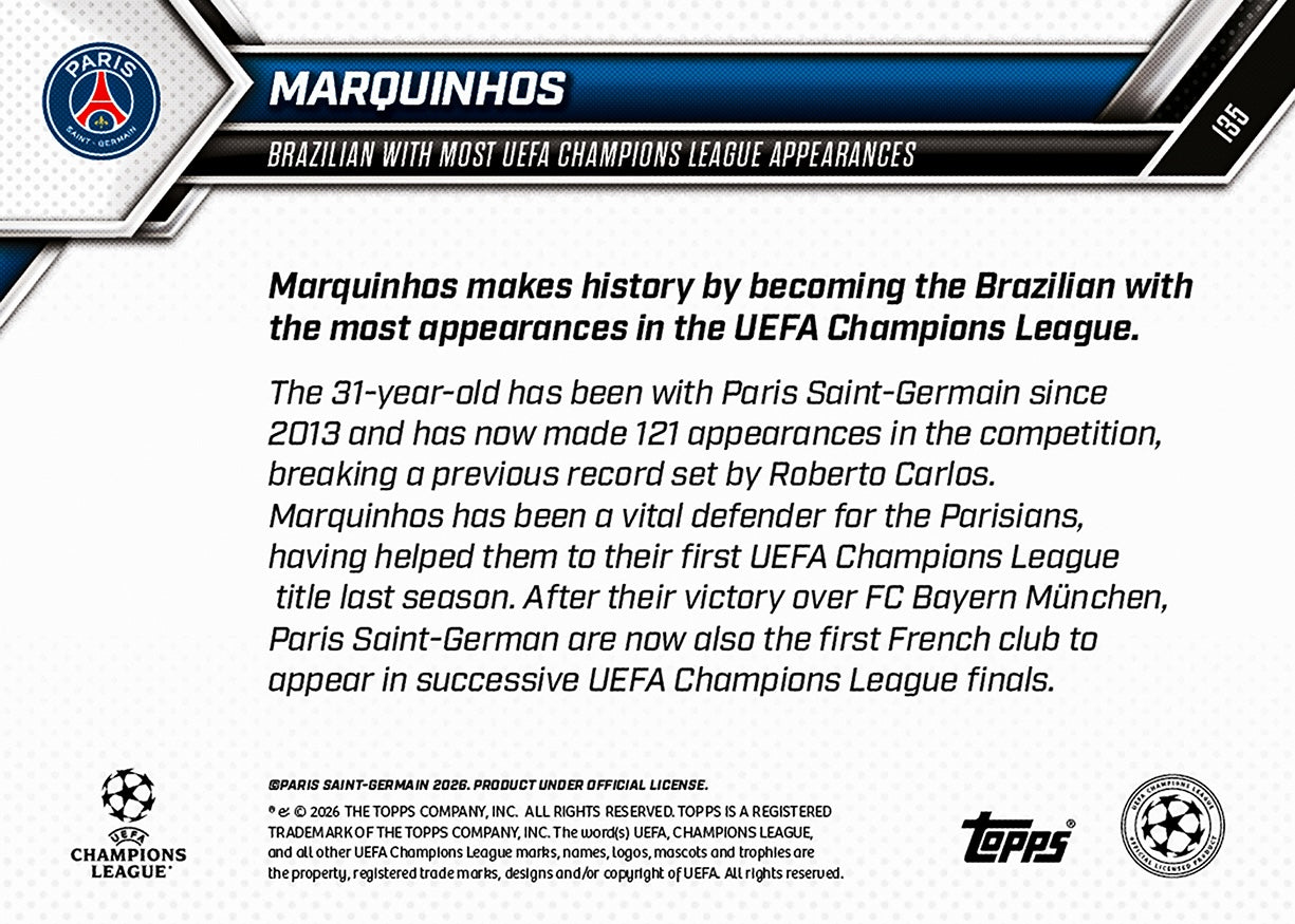 Marquinhos - 2025-26 UCL Topps NOW - Card 135 - PR: 400 - Image 7