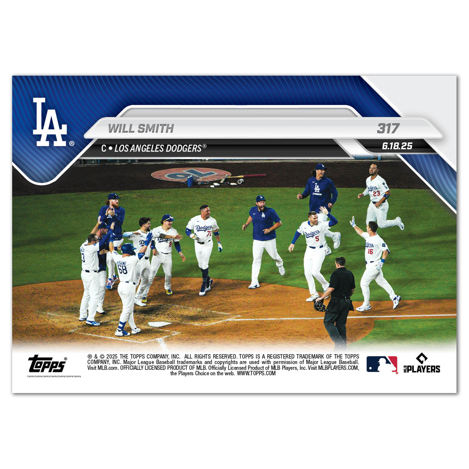 Alternative view of Will Smith - 2025 MLB Topps NOW - Card 317 - PR: 1032