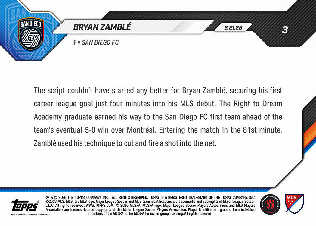 Bryan Zamblé - 2026 MLS Topps NOW - Card 3 - PR: 917 - Image 2