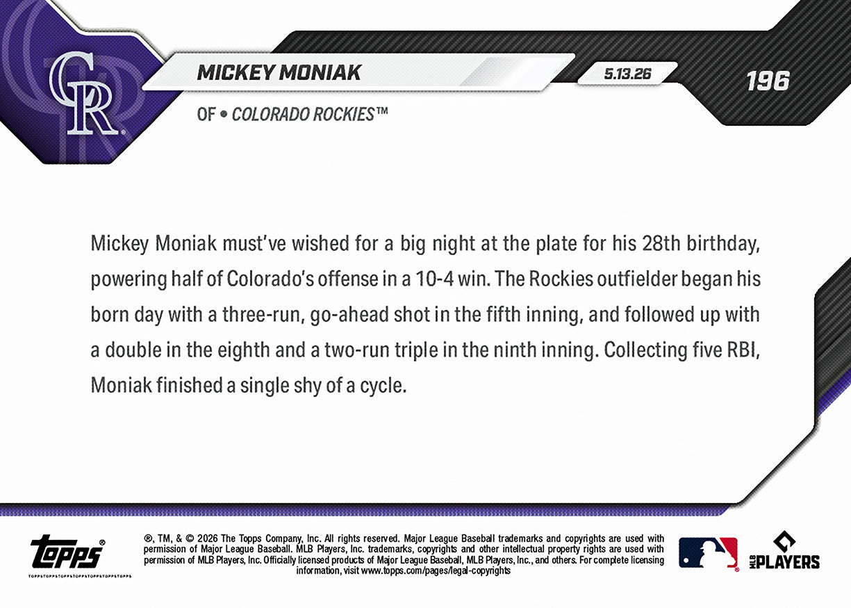 Mickey Moniak - 2026 MLB Topps NOW - Card 196 - PR: 327 - Image 2