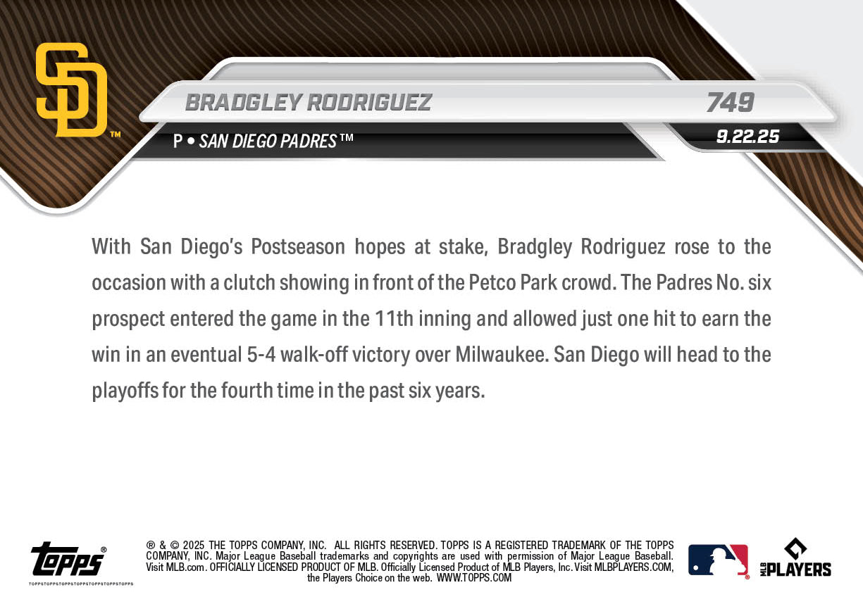 Bradgley Rodriguez - 2025 MLB Topps NOW - Card 749 - PR: 637 - Image 2