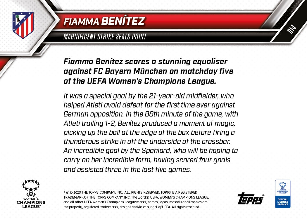 Fiamma Benítez - 2025-26 UWCL Topps NOW - Card 14 - PR: 96 - Image 7